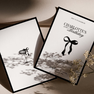 Minimal Black & White Bow Birthday Invitation Einladung