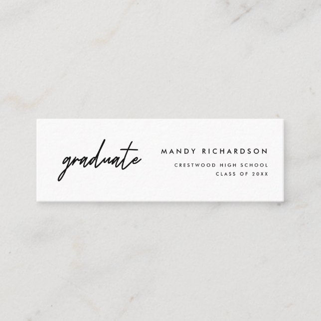 Minimal Black & White Graduation Name Card Insert Mini Visitenkarte (Vorderseite)