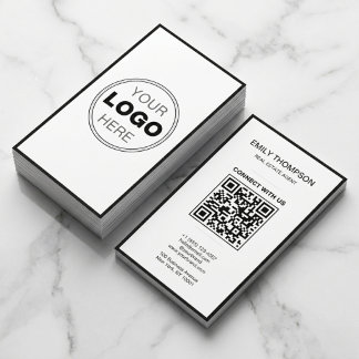 Minimal Black White Modern QR Code Logo Visitenkarte