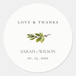 Minimal Black & White Pine Branch Foliage Hochzeit Runder Aufkleber