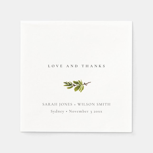 Minimal Black & White Pine Branch Foliage Hochzeit Serviette (Vorderseite)