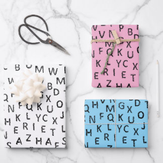 Minimal Black White Pink blue Alphabet Pattern Geschenkpapier Set