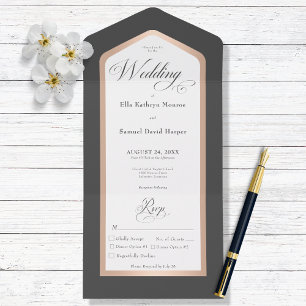 Minimal Black & White Rose Gold Modernes Abendesse All In One Einladung
