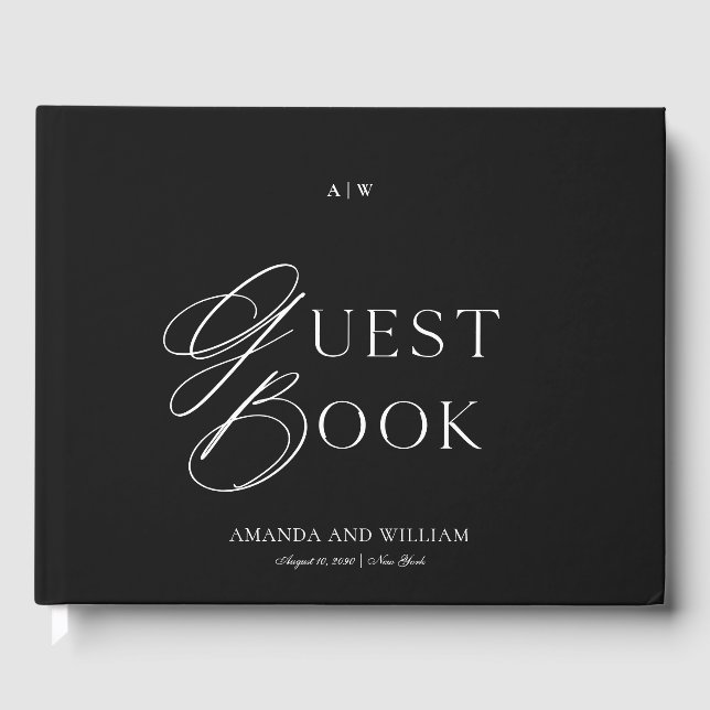 Minimal Black & White Wedding Guest Book Gästebuch (Vorderseite)