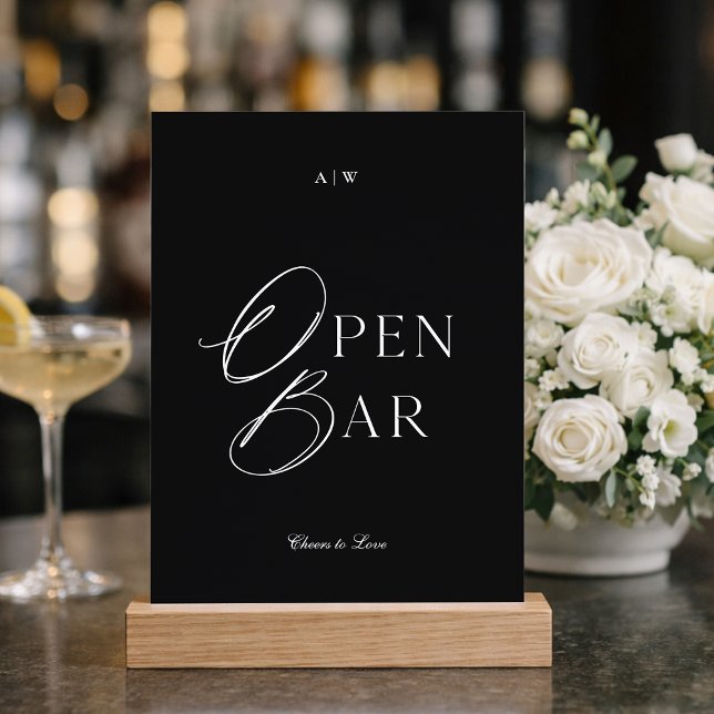 Minimal Black & White Wedding Open Bar Sign Einladung (Von Creator hochgeladen)