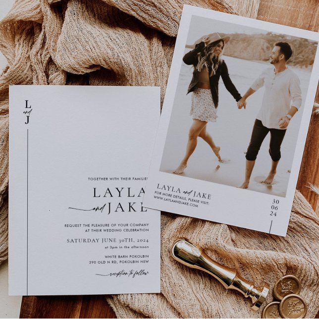 Minimal Black White Wedding Photo Invitation LAYLA Einladung (Von Creator hochgeladen)