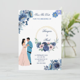 Minimal blaue Blüte mit Hochzeitscouch Einladung