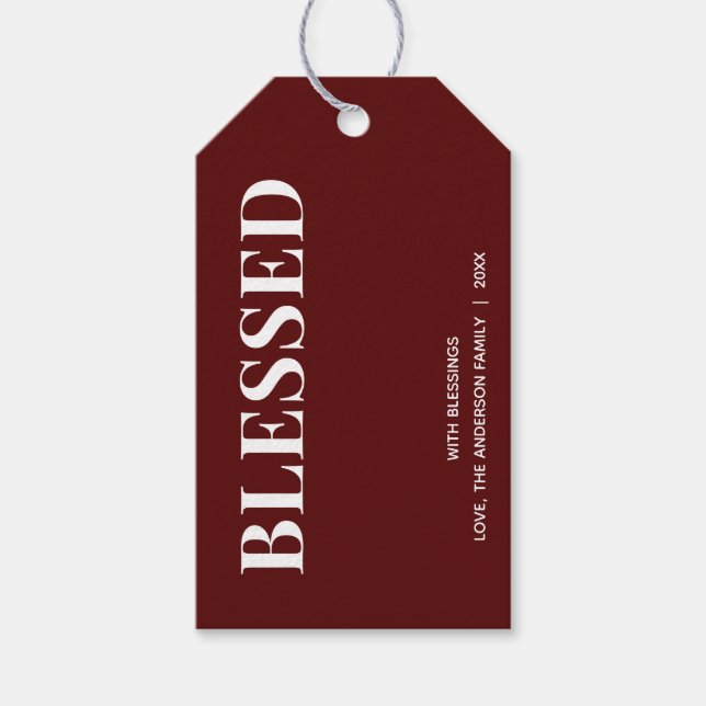 Minimal BLESSED | Deep Red Holiday Geschenkanhänger (Vorderseite)