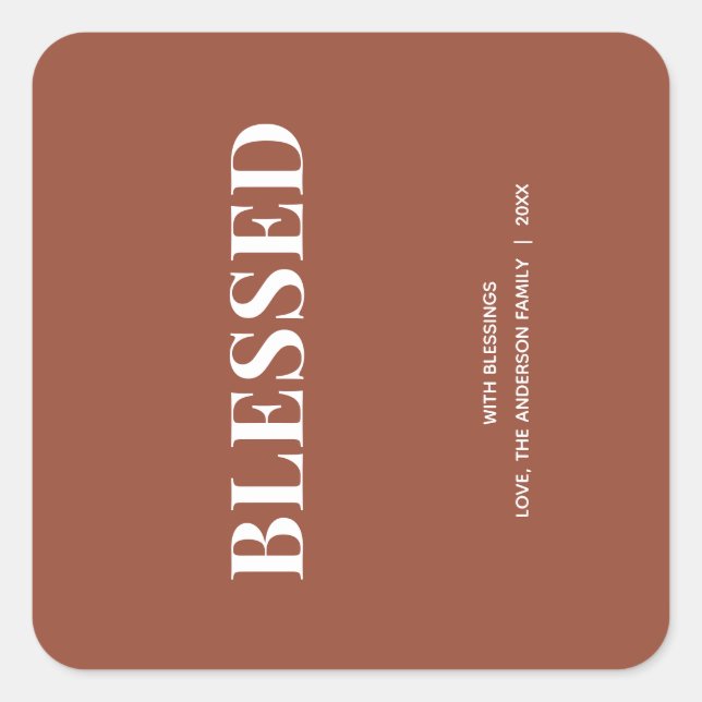 Minimal BLESSED | Terracotta Holiday Quadratischer Aufkleber (Vorderseite)