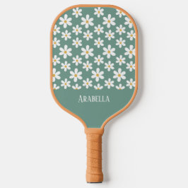 Minimal Blue and White Daisies Personalisiert Boho Pickleball Schläger