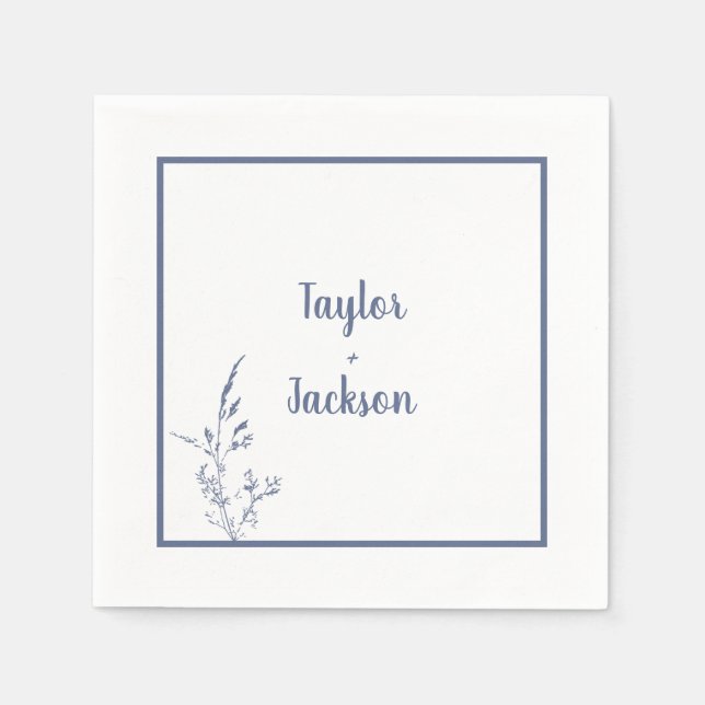 Minimal Blue Botanical Wedding Napkins Serviette (Vorderseite)
