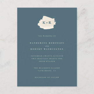 Minimal Blue & Cream Watercolor Initials Wedding Einladungspostkarte