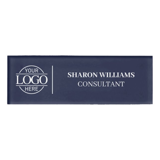 Minimal Blue Custom Company Logo Mitarbeiter Mitar Namenschild (Vorderseite)