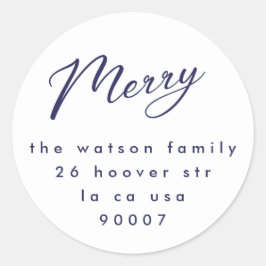 Minimal Blue Doodle Moderne Custom Frohe Weihnacht Runder Aufkleber