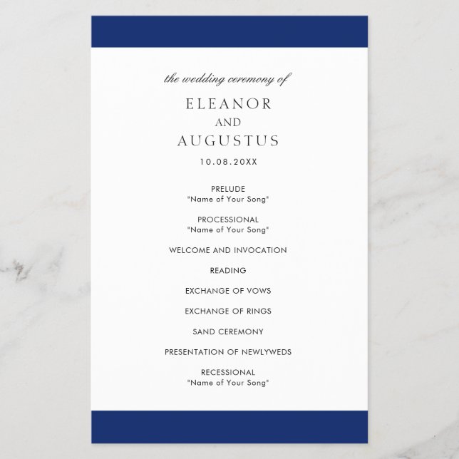 Minimal Blue Elegante Budget Hochzeitsprogramm für (Vorne)