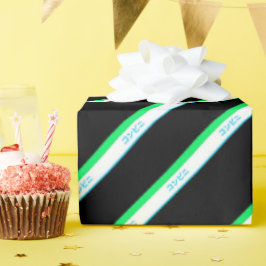 Minimal Blue Green Black Medium Strip Japan Text Geschenkpapier
