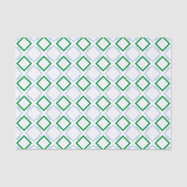 Minimal Blue Green Diamond japanischer Text Seidenpapier (Vorderseite)