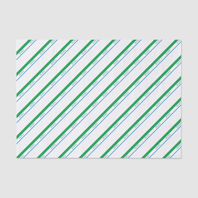 Minimal Blue Green Medium Stripe japanischer Text Seidenpapier (Vorderseite)