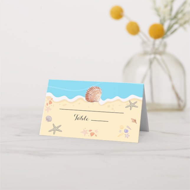 Minimal Blue Ocean Summer Wedding Platzkarte (Vorderseite)