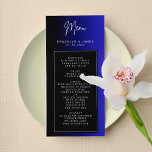 Minimal Blue Wedding Menu Card Menükarte<br><div class="desc">"Blue Wedding Menu Cards" sind Karten, die bei einer Hochzeit verwendet werden und mit einem blauen Farbthema gestaltet sind. Die Speisekarten werden während der Hochzeit an jedem Tisch platziert, um die Gäste über die Speisen und Getränke zu informieren, die während des Essens serviert werden. Die Einbindung eines bestimmten Farbthemas wie...</div>