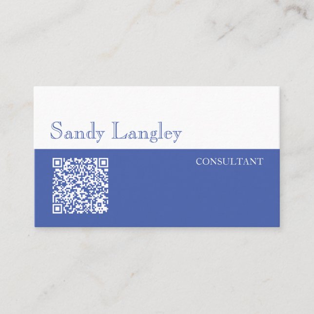 Minimal Blue/White QR Code Business Card Visitenkarte (Vorderseite)