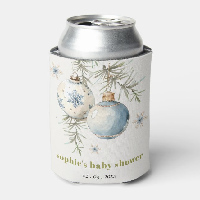 Minimal Blue Winter Weihnachten Babydusche Dosenkühler (Kanne Vorderseite)