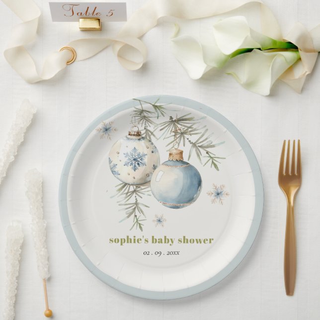 Minimal Blue Winter Weihnachten Babydusche Pappteller (Hochzeit)