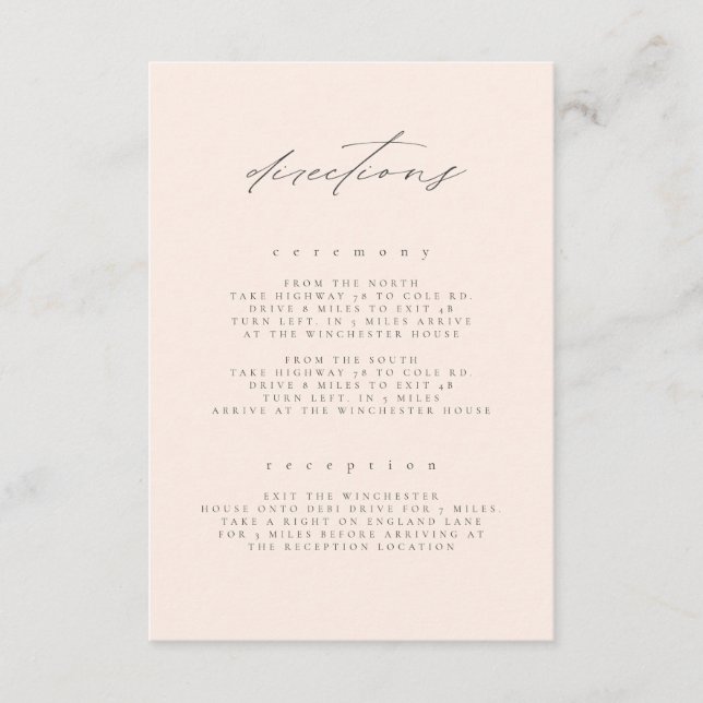 Minimal Blush Frische Kunstgalerie Hochzeiten Begleitkarte (Vorderseite)