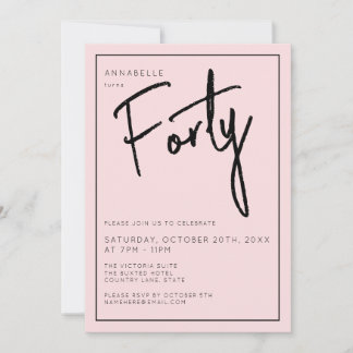 Minimal Blush Pink 40. 40. Geburtstag Einladung