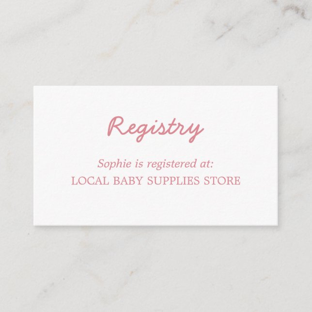 Minimal Blush Pink Babydusche Registrierung Begleitkarte (Vorderseite)