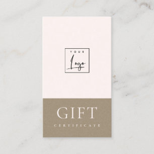 Minimal Blush Pink Kraft Logo Geschenkgutschein Visitenkarte