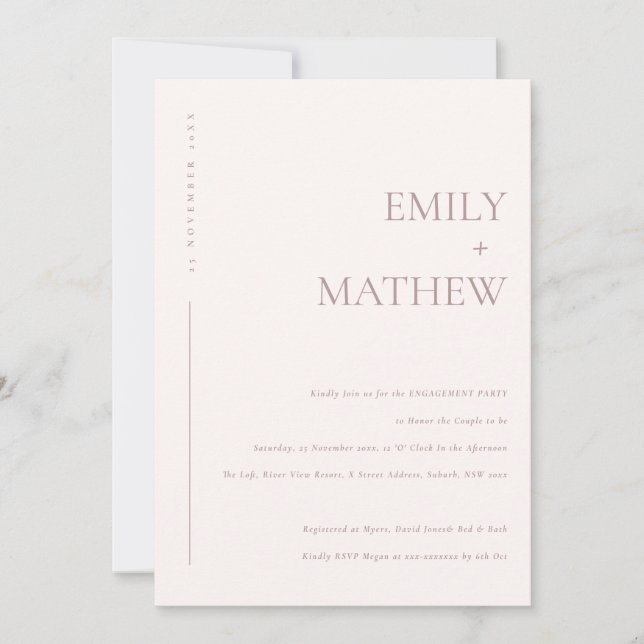 MINIMAL BLUSH PINK PEACH TYPOGRAPHIE VERLOBUNG EINLADUNG (Vorderseite)