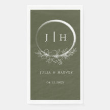Minimal Bohemische Olive Green Wedding Paper Napki