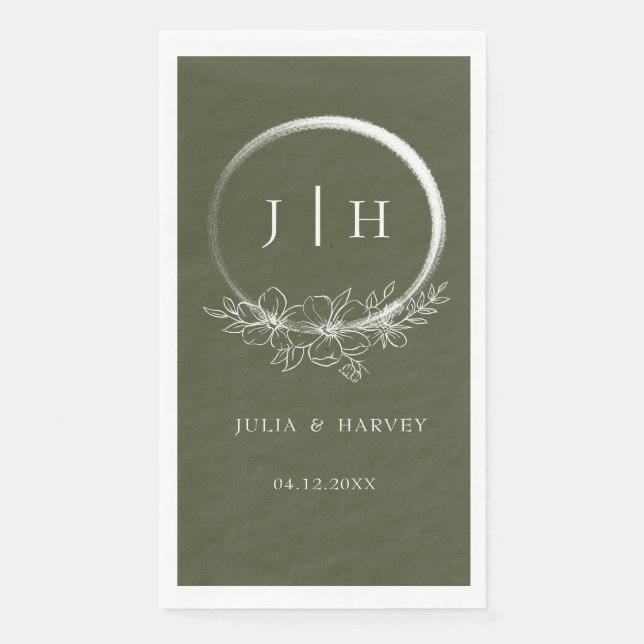 Minimal Bohemische Olive Green Wedding Paper Napki Serviette (Vorderseite)