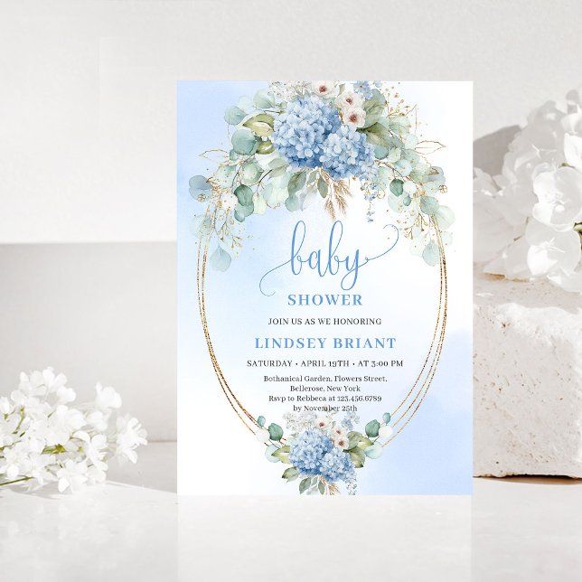 Minimal Boho Blue Floral Baby Shower Invitation Einladung (Minimal Boho Blue Floral Baby Shower Invitation)