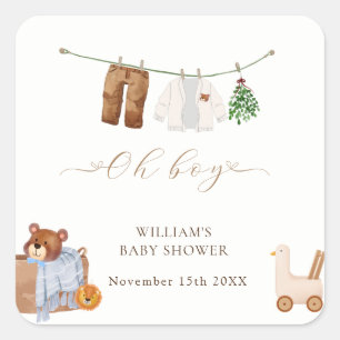 Minimal Boho Boy Clothes Kinderdusche Quadratischer Aufkleber