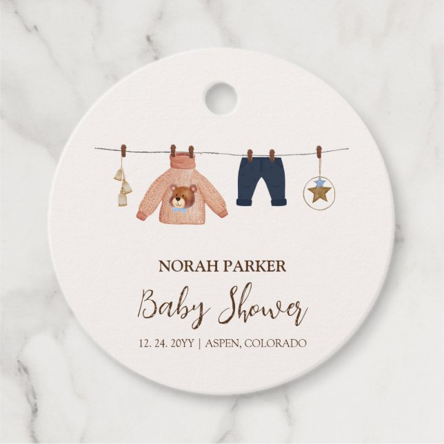 Minimal Boho Boy Winter Clothesline Babydusche Geschenkanhänger (Vorderseite)
