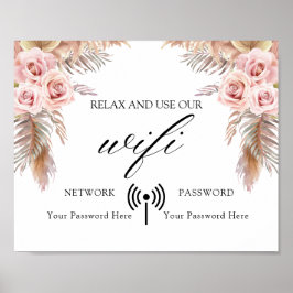 Minimal Boho Floral Wedding Wifi Poster