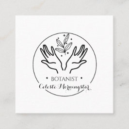 Minimal Boho Hand & Blätter Botanist Logo Square B Quadratische Visitenkarte