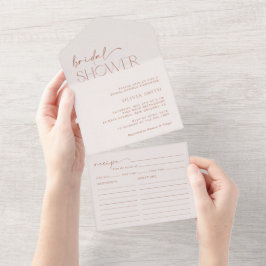 Minimal Boho, modern, Terracotta, Brautparty All In One Einladung