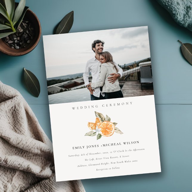 Minimal Boho Orange Foliage Foto Hochzeit Einladun Dankeskarte (Von Creator hochgeladen)