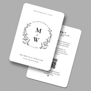 Minimal Boho Spring Wedding Monogram Schwarz-weiß Einladung