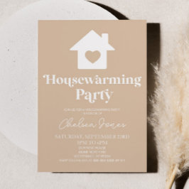 Minimal Boho Tan Beige Einfaches Housewarming Part Einladung