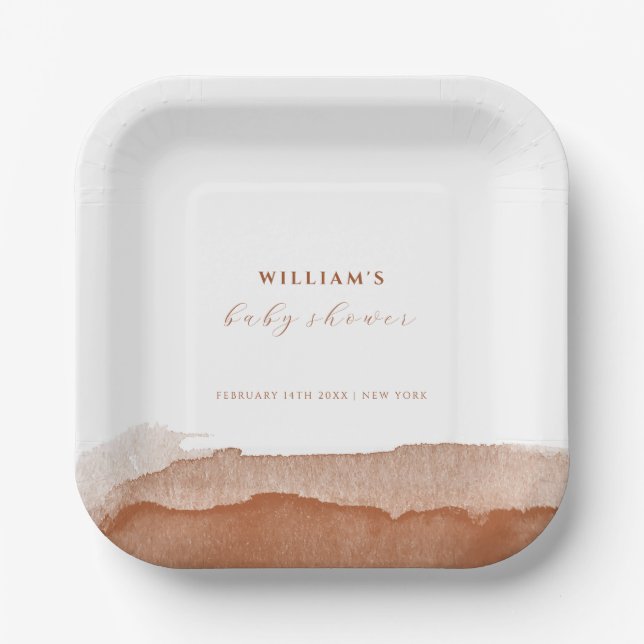 Minimal Boho Terracotta Ombre Desert Baby Dusche Pappteller (Vorderseite)