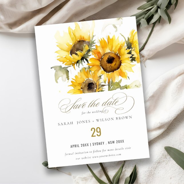 Minimal Boho Wasserfarbe Sonnenblume Rustikale Hoc Save The Date (Von Creator hochgeladen)