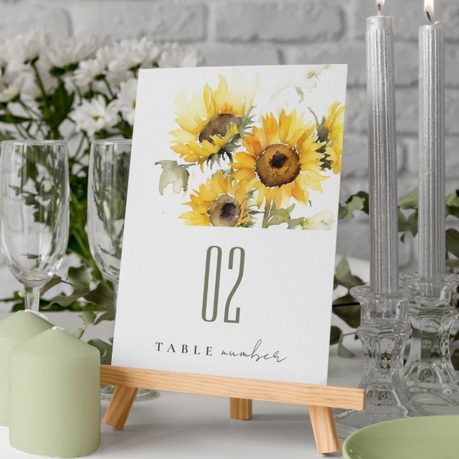 Minimal Boho Wasserfarbe Sonnenblume Rustikale Hoc Tischnummer (Von Creator hochgeladen)
