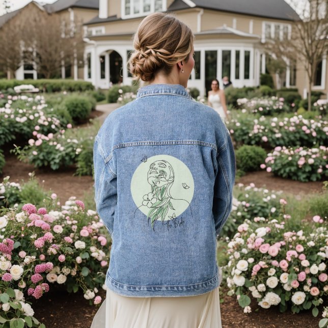 Minimal Boho Wild Blume , Bohemiam Minimal Bridge Jeansjacke (Hochzeit Rückseite)
