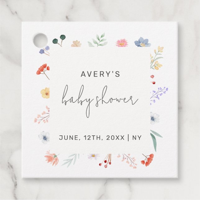 Minimal Boho Wildblume Frame Baby Dusche Geschenkanhänger (Vorderseite)
