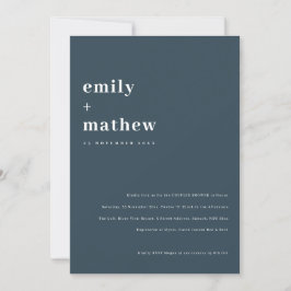 Minimal Bold Navy Blue Typografy Couples Dusche Einladung