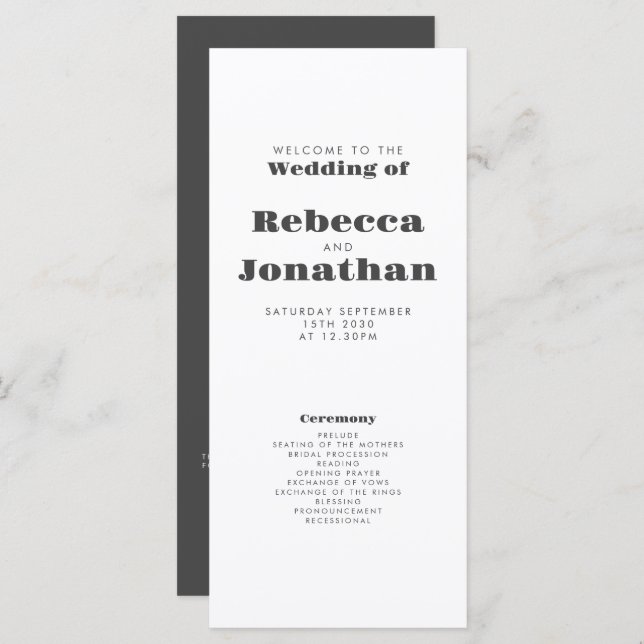 Minimal Bold Typografy Wedding Program Card (Vorne/Hinten)